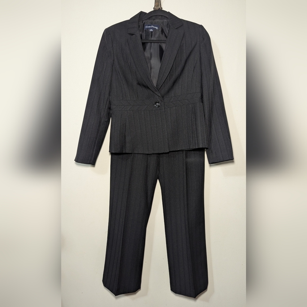Evan Picone Black Pantsuit Pinstripe Interview Professional Women's Size 6P